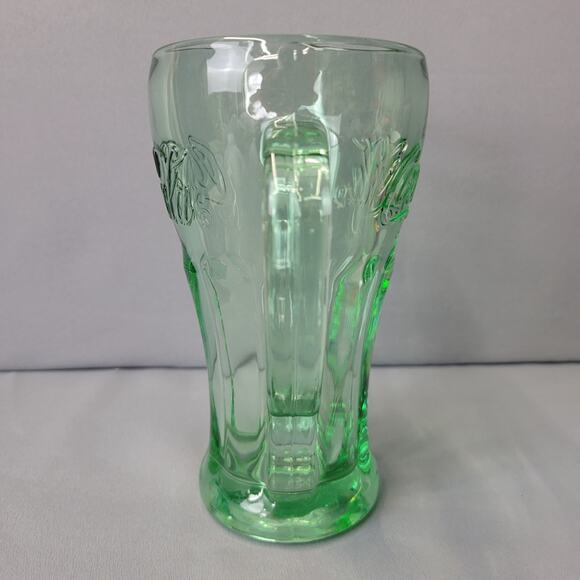 Libbey Coca Cola Glass Mug 16 fl oz Handled Green Tint Heavy 6.25" Tall Embossed - Picture 2 of 12
